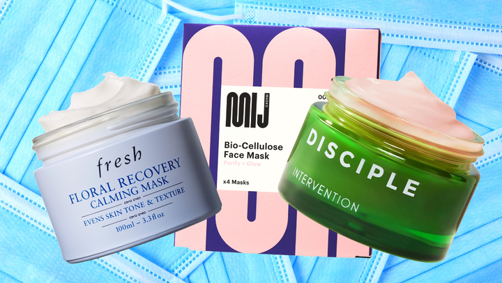 Left to right: Fresh Floral Recovery Calming Mask, MIJ Masks Bio-Cellulose Face Mask 004, Disciple Skincare Intervention Face Mask.