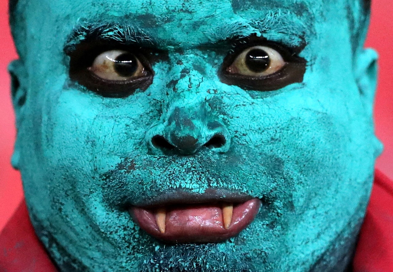 A Cameroon fan in the stands before a soccer match against Egypt on Thursday.