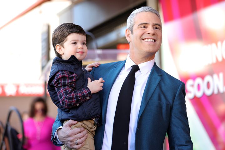 Andy Cohen and his son, Benjamin, at the Hollywood Walk of Fame on Friday.