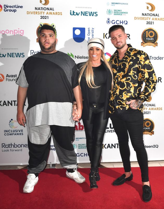 (L-R) Harvey Price, Katie Price and Carl Woods.