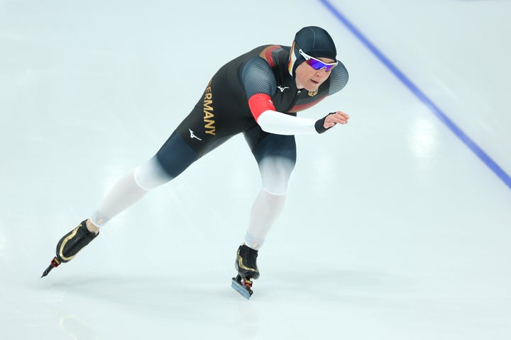 The 49-year-old raced in the 3,000 meters, the opening event of the speedskating competition at the Ice Ribbon.