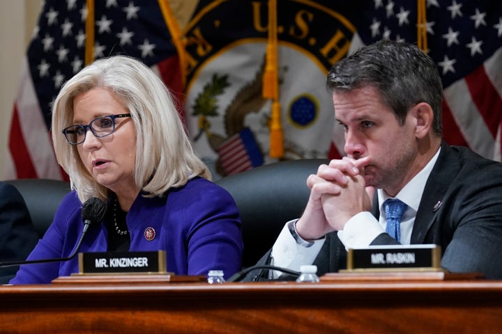 Rep. Liz Cheney, R-Wyo., and Rep. Adam Kinzinger, R-Ill., listen as the House select committee tasked with investigating the Jan. 6 attack on the U.S. Capitol meets on Capitol Hill in Washington, Oct. 19, 2021. (AP Photo/J. Scott Applewhite, File)