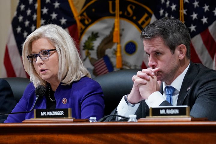 Rep. Liz Cheney, R-Wyo., and Rep. Adam Kinzinger, R-Ill., listen as the House select committee tasked with investigating the Jan. 6 attack on the U.S. Capitol meets on Capitol Hill in Washington, Oct. 19, 2021. (AP Photo/J. Scott Applewhite, File)