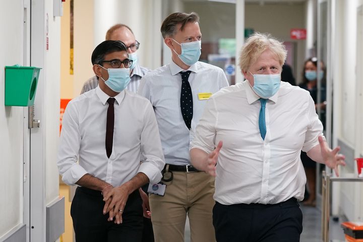 Boris Johnson Rishi Sunak during a visit to the Kent Oncology Centre at Maidstone Hospital.