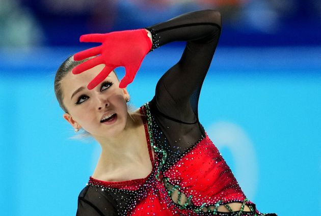 2022 Beijing Olympics - Figure Skating - Team Event - Women Single Skating - Free Skating - Capital Indoor Stadium, Beijing, China - February 7, 2022. Kamila Valieva of the Russian Olympic Committee in action. REUTERS/Aleksandra Szmigiel