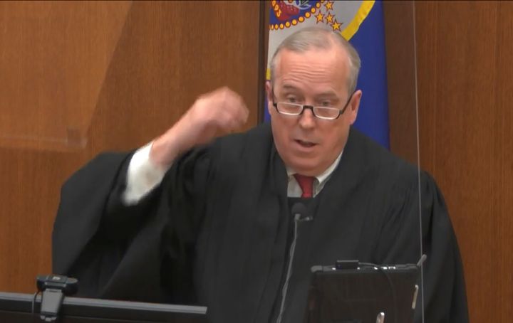 Hennepin County Judge Peter Cahill, in an image from an April 15, 2021, video, presides at the trial of former Minneapolis police officer Derek Chauvin in the May 25, 2020, death of George Floyd in Minneapolis.