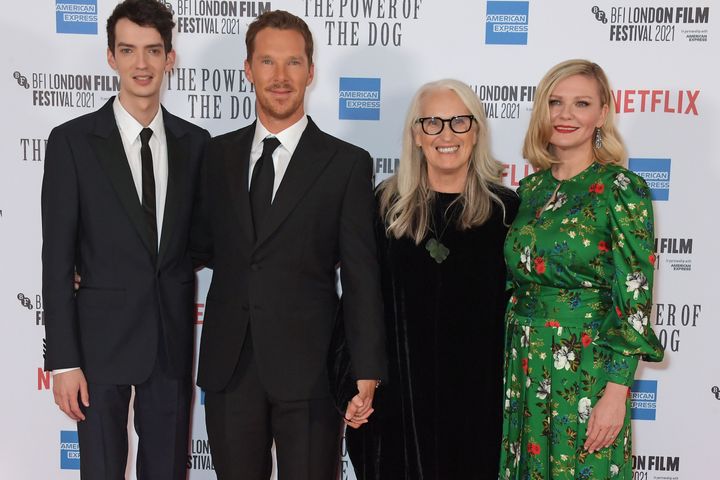 Kodi Smit-McPhee, Benedict Cumberbatch, Jane Campion and Kirsten Dunst attend the London premiere of "The Power of the Dog" in 2021.