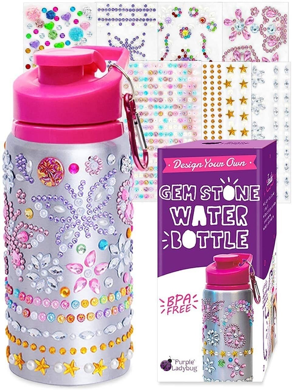 Purple Ladybug Decorate Your Own Kids Water Bottle for Boys Craft Kit with Ton