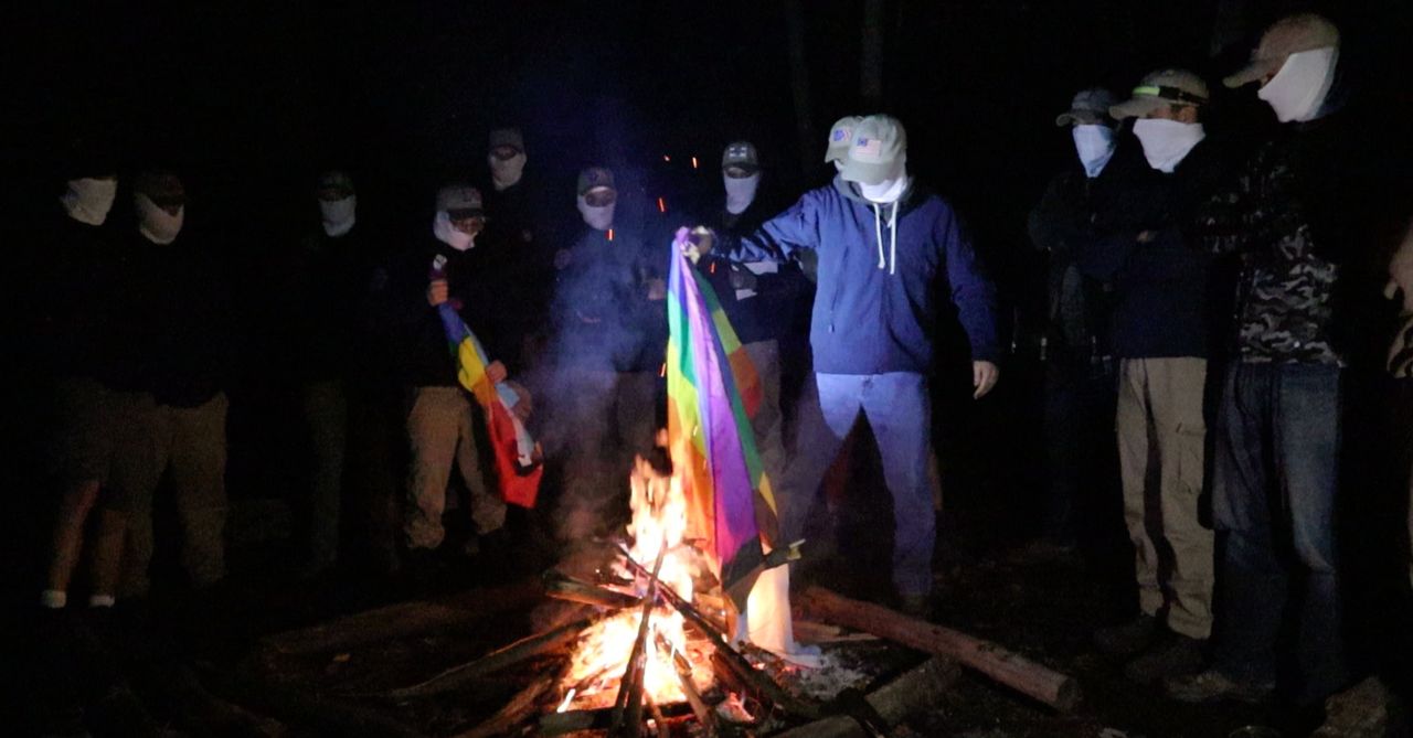 The American fascists burning the pride flag.