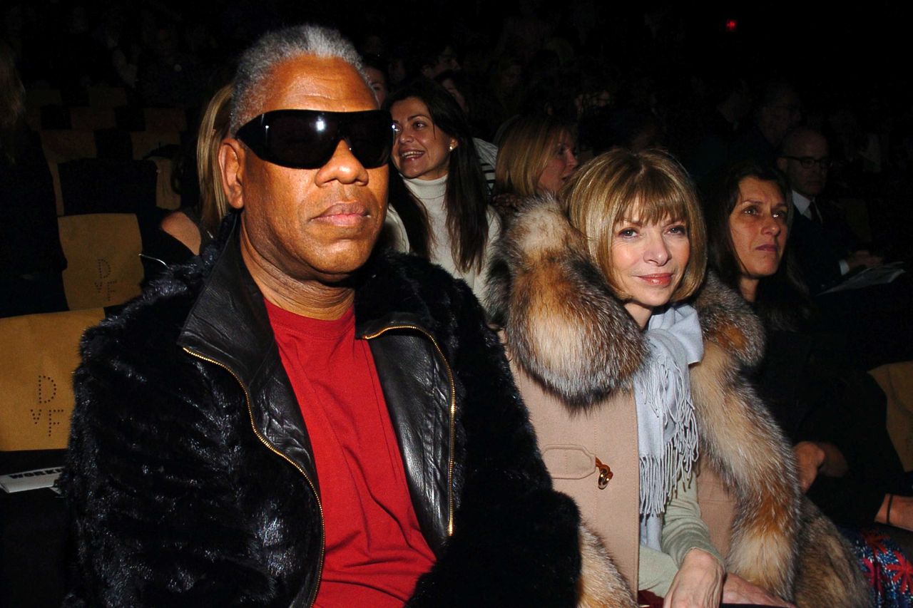 André Leon Talley and Anna Wintour attend Diane von Furstenberg Fall 2006 Fashion Show Front Row at The Tent at Bryant Park on Feb. 5, 2006, in New York.