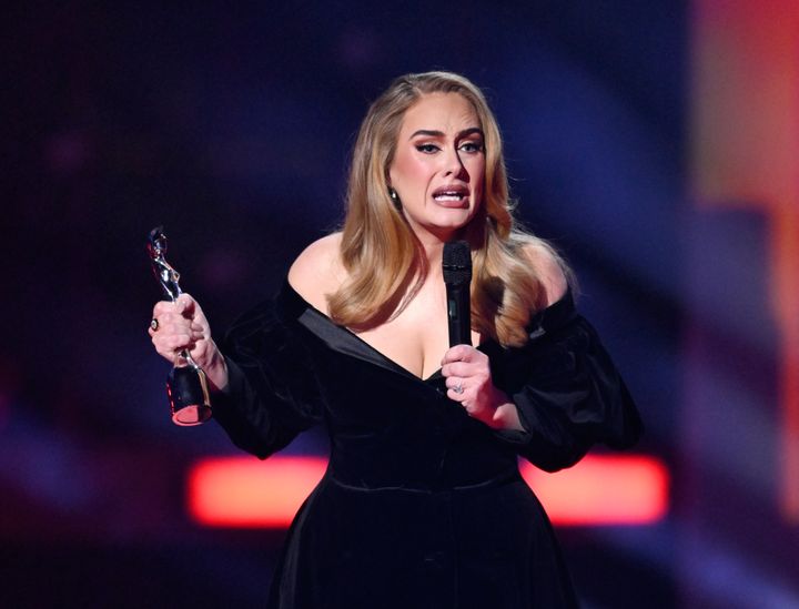 Adele on stage during Tuesday night's ceremony