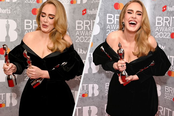 Adele celebrating her Brits wins