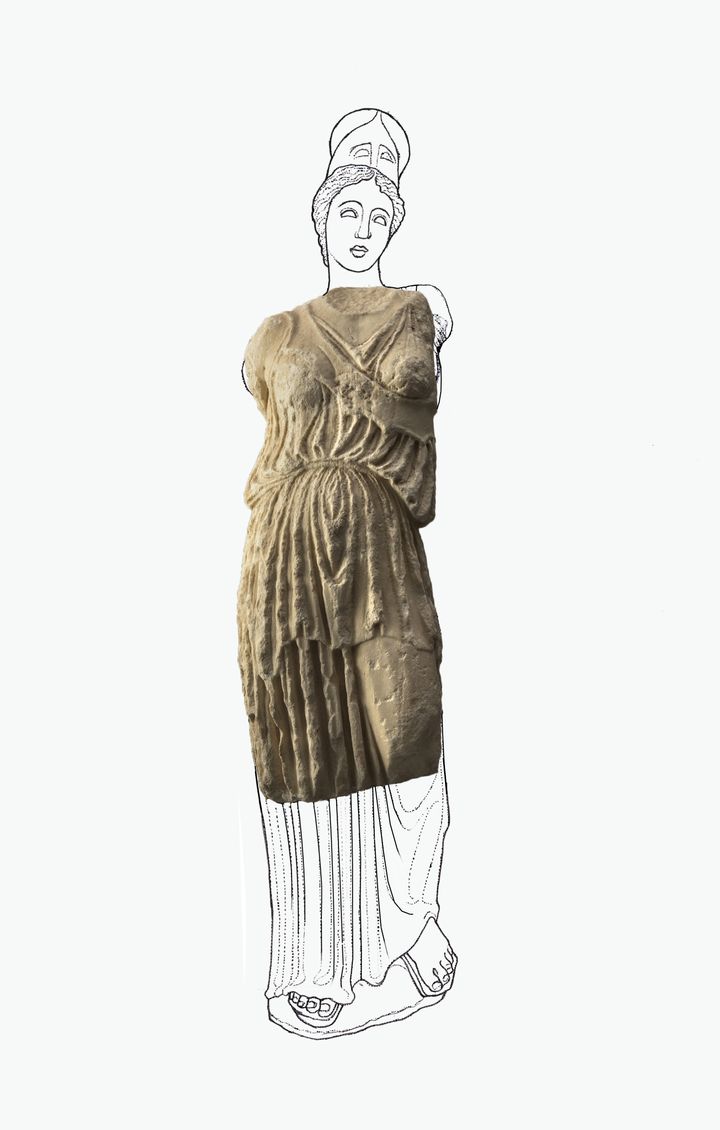 Σχεδιαστική αναπαράσταση του αγάλματος της θεάς Αθηνάς.