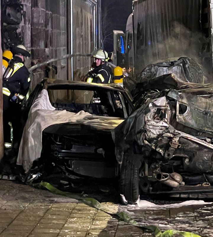 Some of the damage caused in the crash just outside Nuremberg in Fuerth on Tuesday evening. 