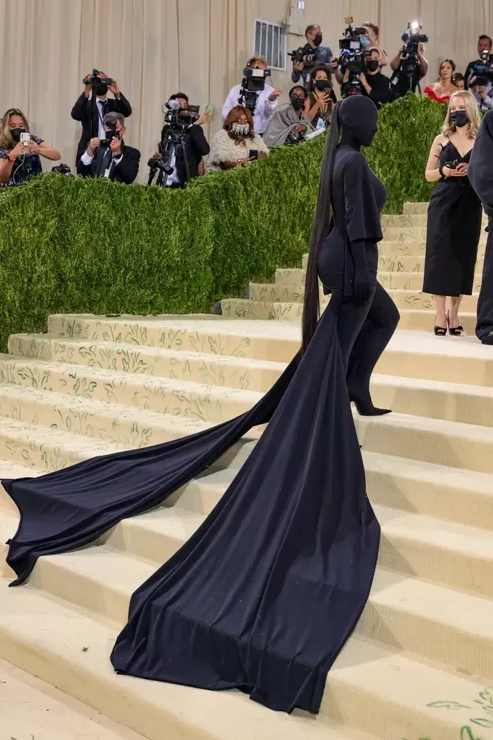 Kardashian West's 75-inch ponytail was a striking part of the Balenciaga outfit she wore.