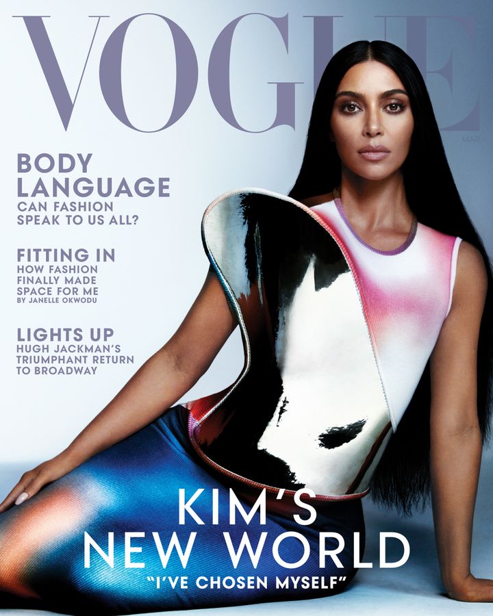 Kardashian West pictured in a Loewe dress for her Vogue cover, shot by Carlijn Jacobs. For more photos and Kardashian's entire interview, head to <a href="http://vogue.com/" target="_blank" role="link" class=" js-entry-link cet-external-link" data-vars-item-name="Vogue.com" data-vars-item-type="text" data-vars-unit-name="6203dbe2e4b0f923ded8ba9d" data-vars-unit-type="buzz_body" data-vars-target-content-id="http://vogue.com/" data-vars-target-content-type="url" data-vars-type="web_external_link" data-vars-subunit-name="article_body" data-vars-subunit-type="component" data-vars-position-in-subunit="7">Vogue.com</a>.