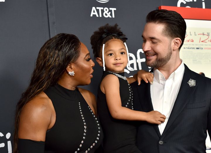 Williams and Ohanian with their daughter, Alexis Olympia Ohanian Jr., at the AFI Fest premiere of "King Richard" on Nov. 14, 2021.
