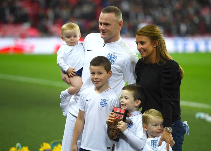 Wayne Rooney of England, his wife Coleen Rooney and their children Kit Joseph Ronney, Klay Anthony Rooney, Kai Wayne Rooney and Cass Mac Rooney.