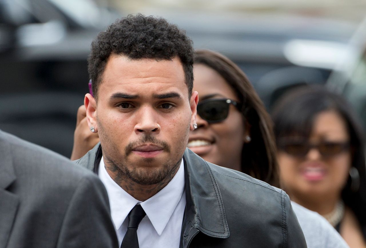 This June 25, 2014, file photo shows singer Chris Brown arriving at the D.C. Superior Court in Washington.