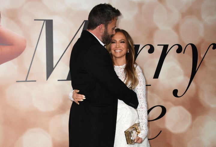 Jennifer Lopez and Ben Affleck arrive for a special screening of "Marry Me" at the Directors Guild of America in Los Angeles on Feb. 8.