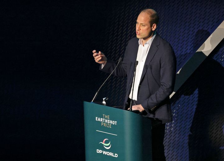 The Duke of Cambridge speaks during a visit to the DP WORLD Pavilion in Expo 2020.
