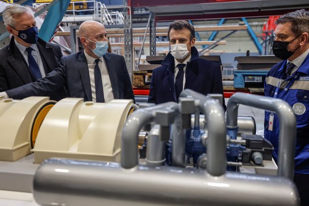French President Emmanuel Macron and French Finance Minster Bruno Le Maire visit the main production...