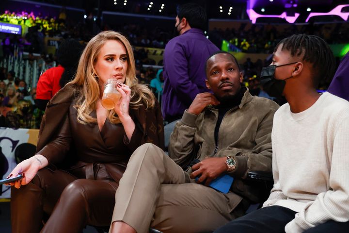 Adele and Rich Paul at an NBA basketball game in Los Angeles on Oct. 19, 2021.