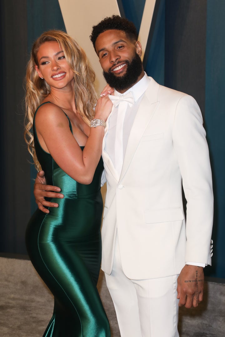 Lauren Wood and Odell Beckham Jr. attend the 2020 Vanity Fair Oscar Party.