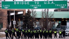  Canada Police Arrive To Remove Anti-Vaccine Mandate Protesters At U.S. Border