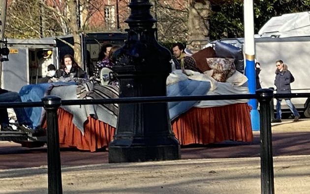 Harry Styles was on a giant bed during filming for a rumoured new music video