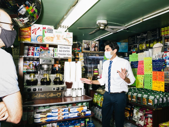 Suraj Patel, seen here campaigning in Manhattan, is hoping that third time is the charm in his multi-year quest to beat Rep. Carolyn Maloney (D-N.Y.) in the Democratic primary.