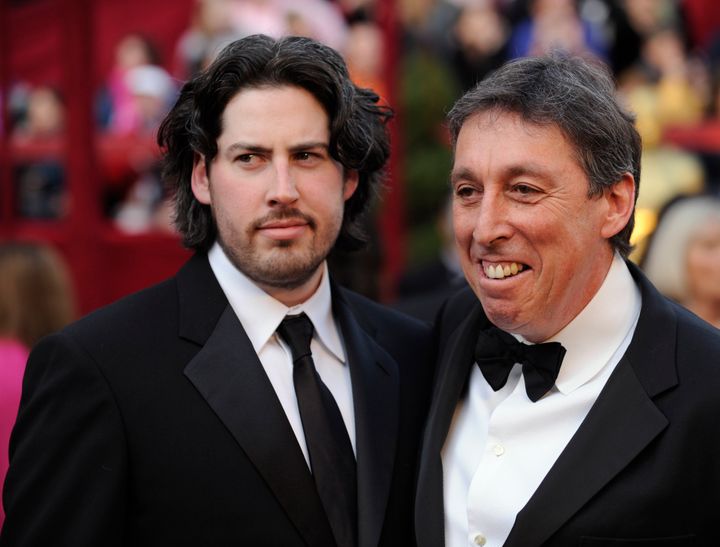 Ivan Reitman, right, directed the original 1984 film "Ghostbusters." And this year, his son Jason Reitman, left, directed the sequel "Ghostbusters Afterlife."