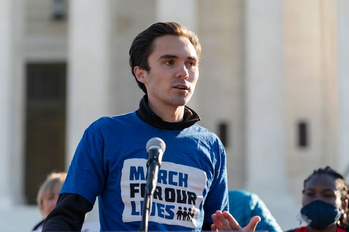 Parkland survivor and gun control activist David Hogg speaks at a rally outside of the U.S. Supreme Court in Washington, D.C., in November.