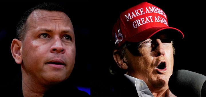 Former slugger Alex Rodriguez (L) once vilified by Donald Trump (R) as a “druggie” and “joke” unworthy of wearing the pinstripes, is now a key part of an investment group seeking to buy the rights to the ex-president’s marquee Washington, D.C., hotel, people familiar with the deal told The Associated Press. (AP Photo/Jae C. Hong, Ross D. Franklin)