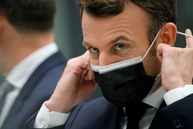 Emmanuel Macron, lors d'une visite sur le site industriel d'ArianeGroup, le 12 janvier 2021 à...