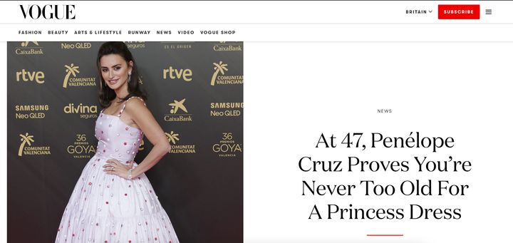 Captura de pantalla de la web de Vogue.
