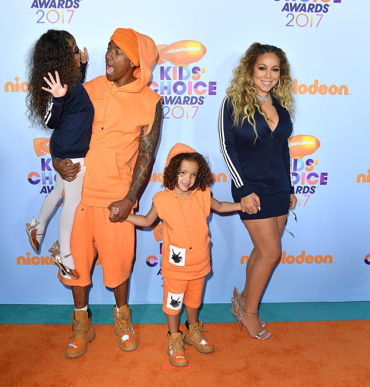 Nick Cannon and Mariah Carey with their children, Monroe and Moroccan, at the 2017 Nickelodeon Kids' Choice Awards on March 11, 2017, in Los Angeles.