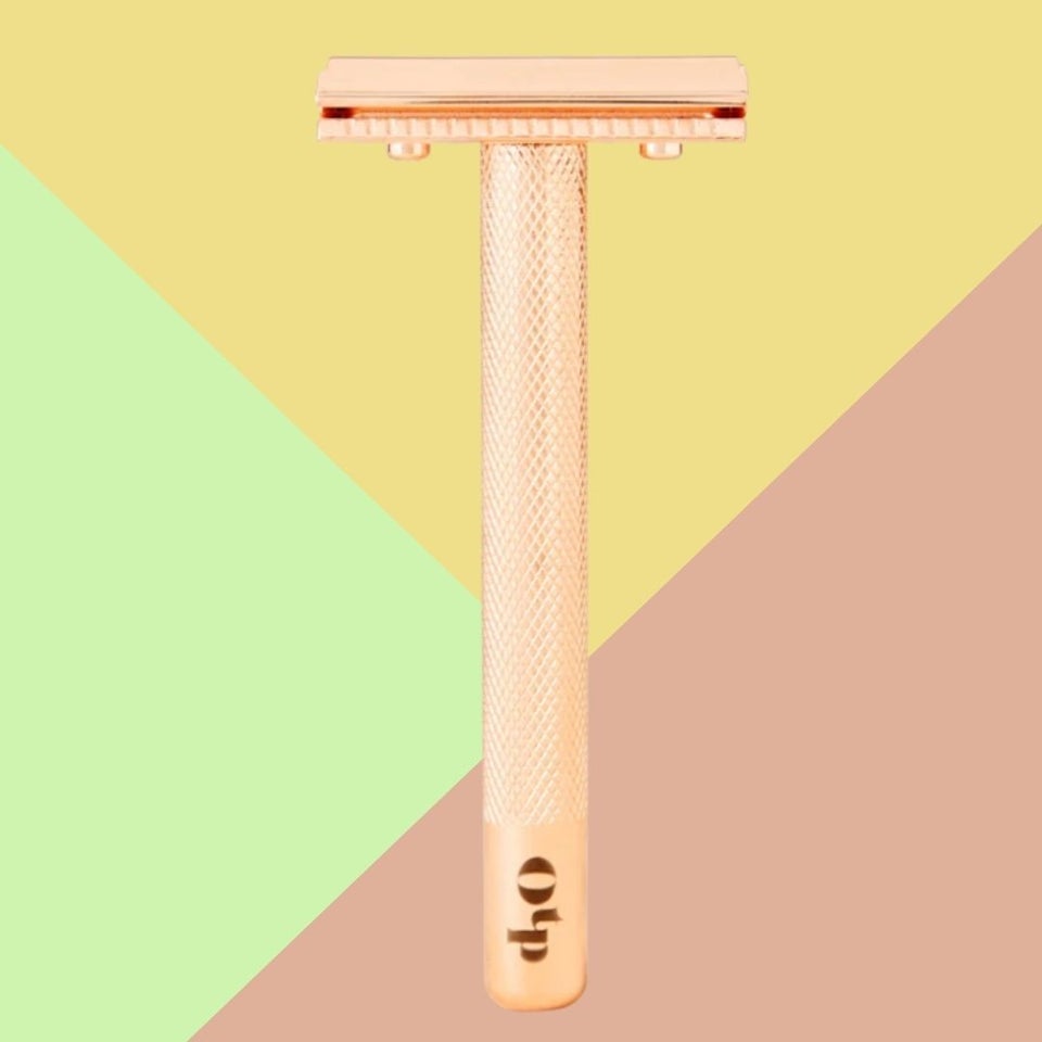 A rose gold safety razor made for sensitive skin