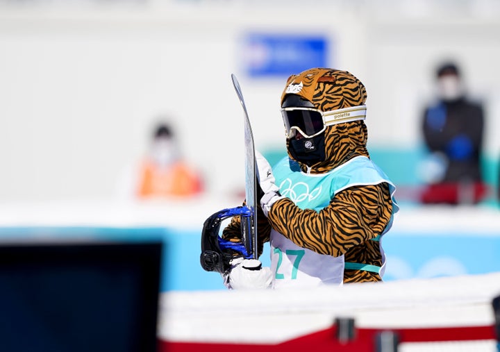 Lefevre took the first of her three runs in her standard French jacket, amusing spectators by waving to cameras instead of performing a trick.