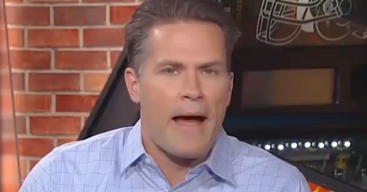 Good Morning Football host Kyle Brandt falls off chair on live TV