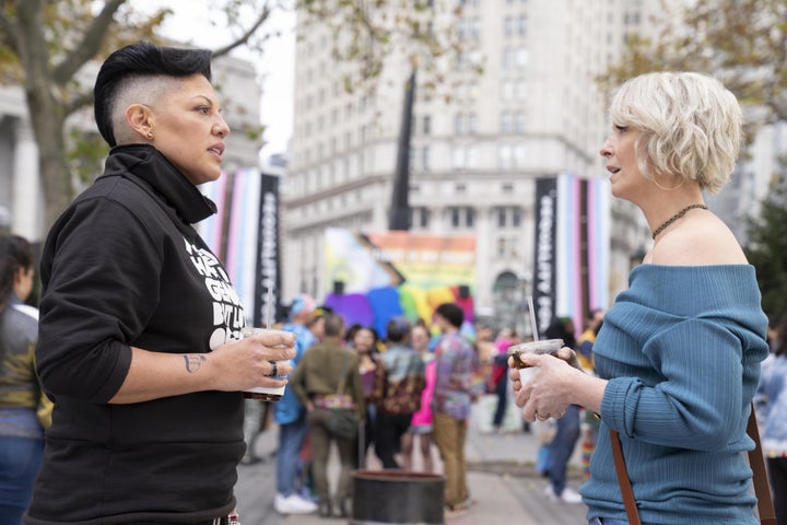 Sara Ramirez and Cynthia Nixon on the set of And Just Like That...