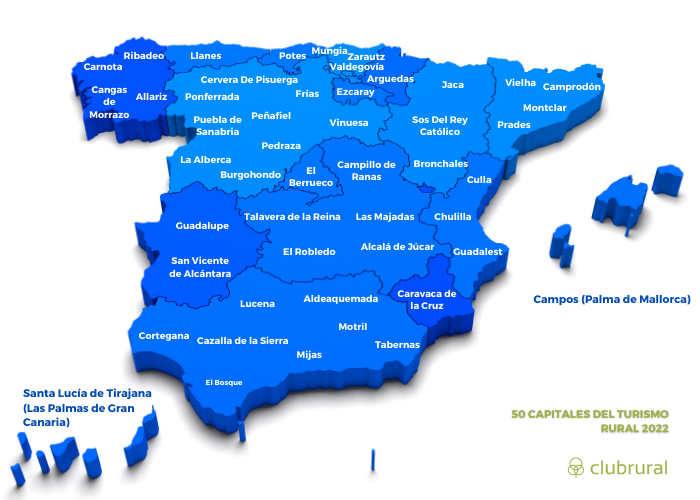 Las 50 capitales del turismo rural en 2022 en España.