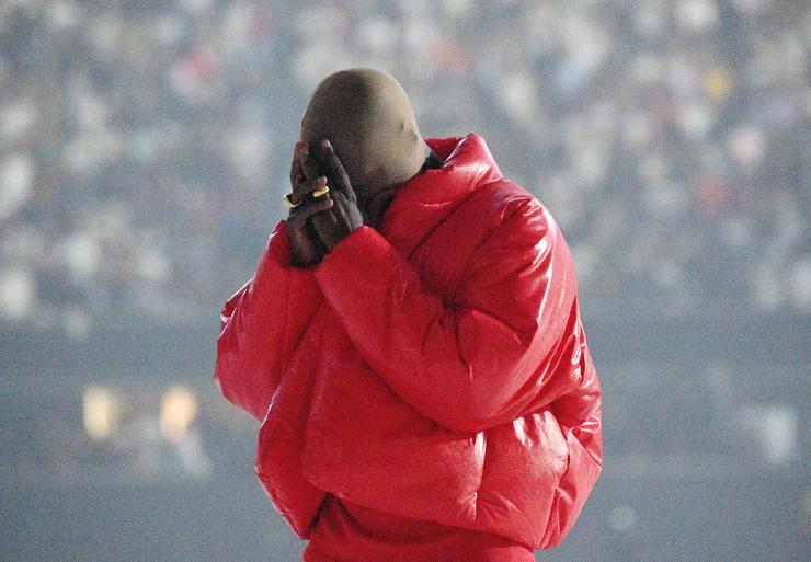 Kanye West is seen at at the "Donda by Kanye West" listening event at Mercedes-Benz Stadium in Atlanta on July 22, 2021.