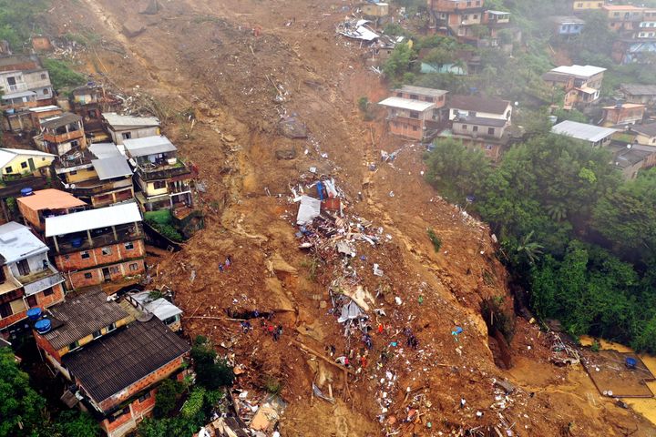 Aerial view after a mudslide in Petropolis, Brazil on February 16, 2022. 