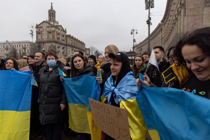 Ukrainians marked a newly created "Unity Day" on February 16 in response to the ongoing threat of an invasion from Russia. 