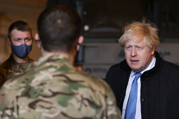 LINCOLN, ENGLAND - FEBRUARY 17: British Prime Minister Boris Johnson visits the Royal Air Force Station Waddington on February 17, 2022 in Lincoln, England. (Photo by Carl Recine - WPA Pool/Getty Images)