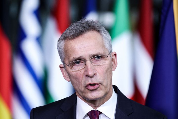NATO Secretary General Jens Stoltenberg gives a press conference prior to the meeting of NATO defence ministers on the Russia-West tensions at the NATO Headquarter in Brussels on February 16, 2022.