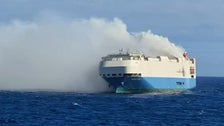 Cargo Ship Carrying Cars On Fire, Adrift In The Atlantic Cargo Ship Carrying Cars On Fire, Adrift In The Atlantic