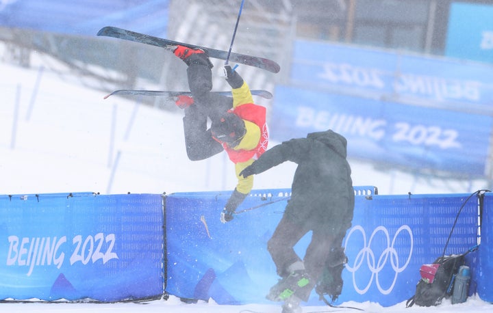 Jon Sallinen collided with a camera operator during the freeski halfpipe.