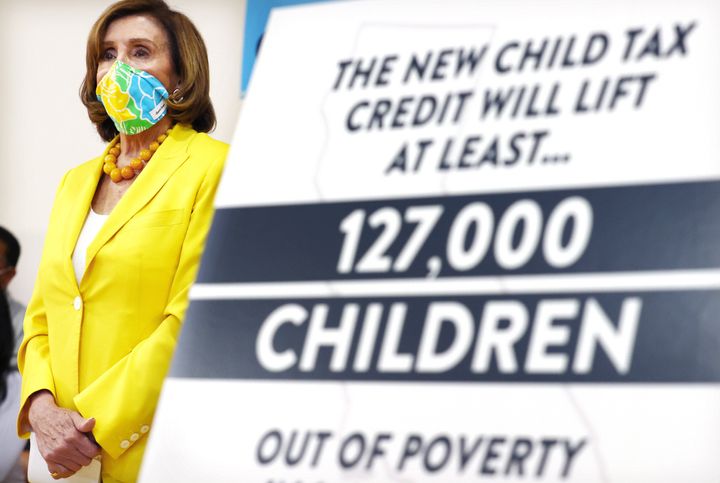 House Speaker Nancy Pelosi attends a press conference on the newly expanded child tax credit on July 15 in Los Angeles.